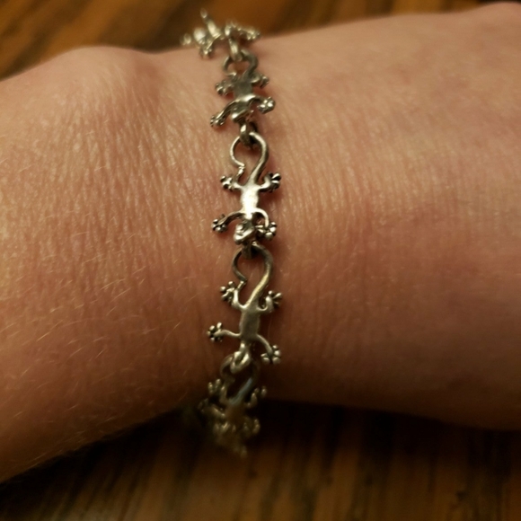 925 Sterling Silver Gecko Lizard Link Chain Bracelet - Picture 9 of 11
